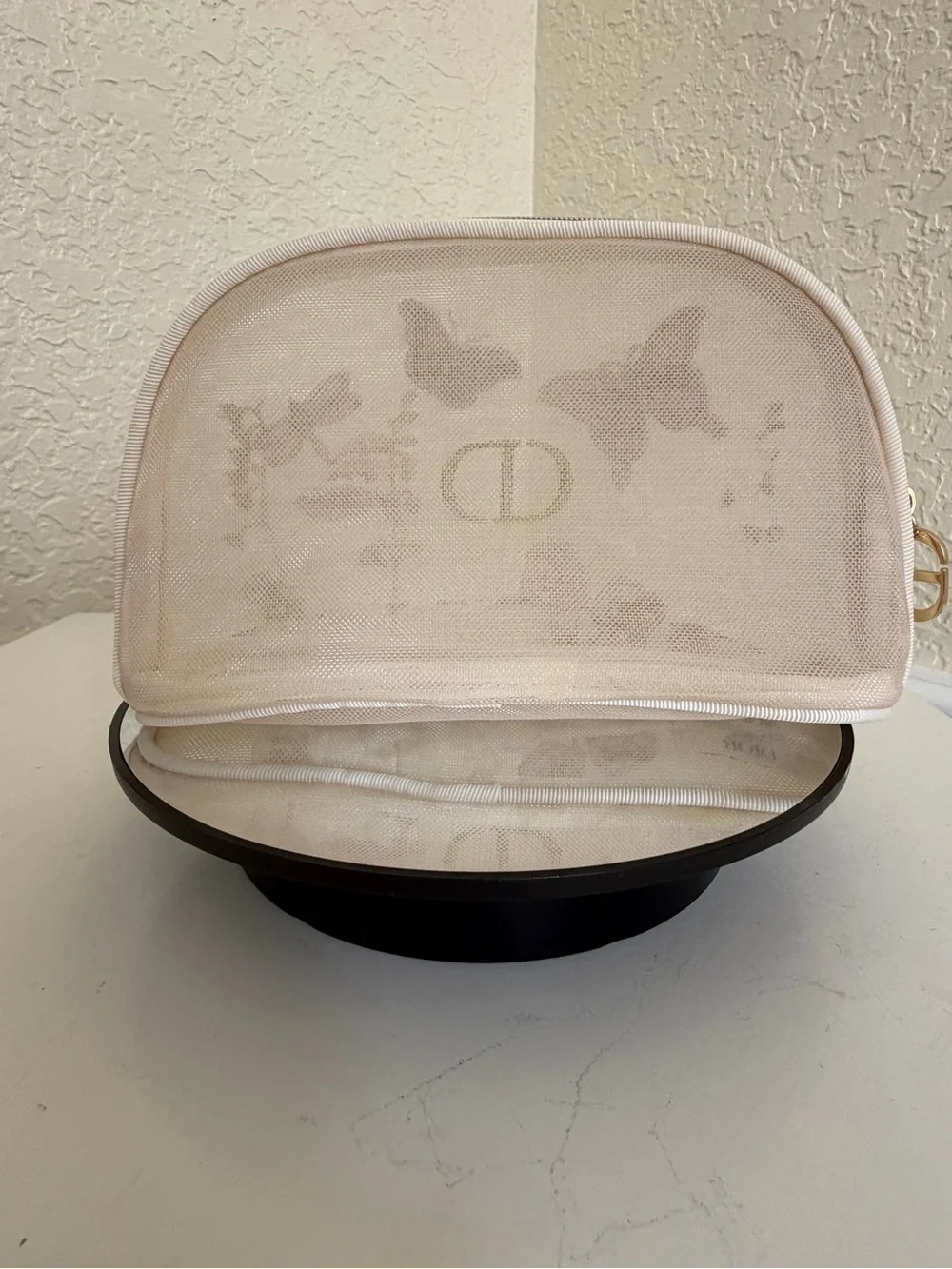 Dior Embroidered Butterfly Cosmetic Pouch - Cream & Gold and Gift Bag GWP